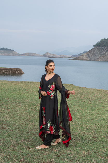 Organza Thread-Work Embellished Unstitched Suit Set