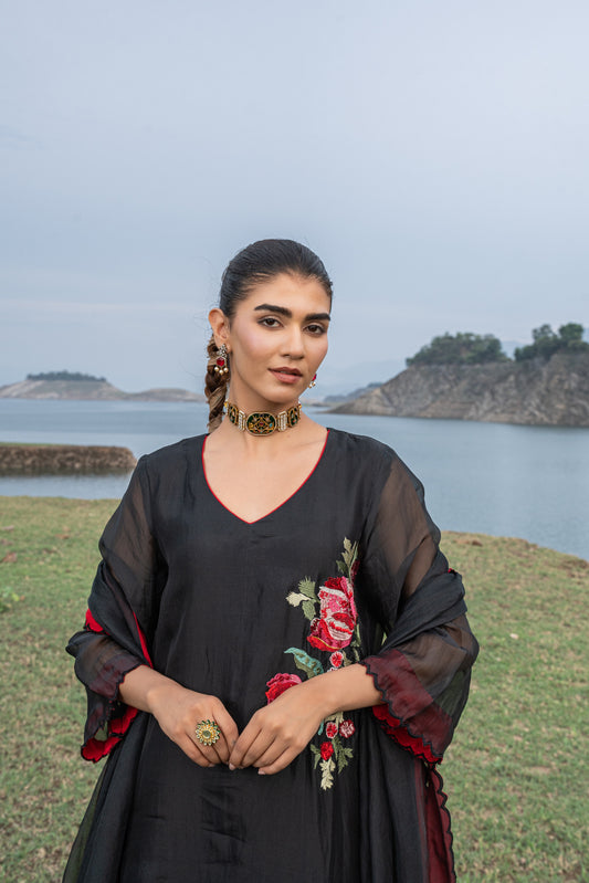 Organza Thread-Work Embellished Unstitched Suit Set