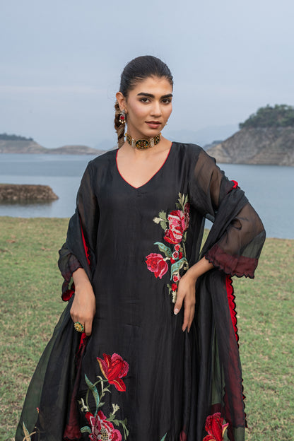 Organza Thread-Work Embellished Unstitched Suit Set