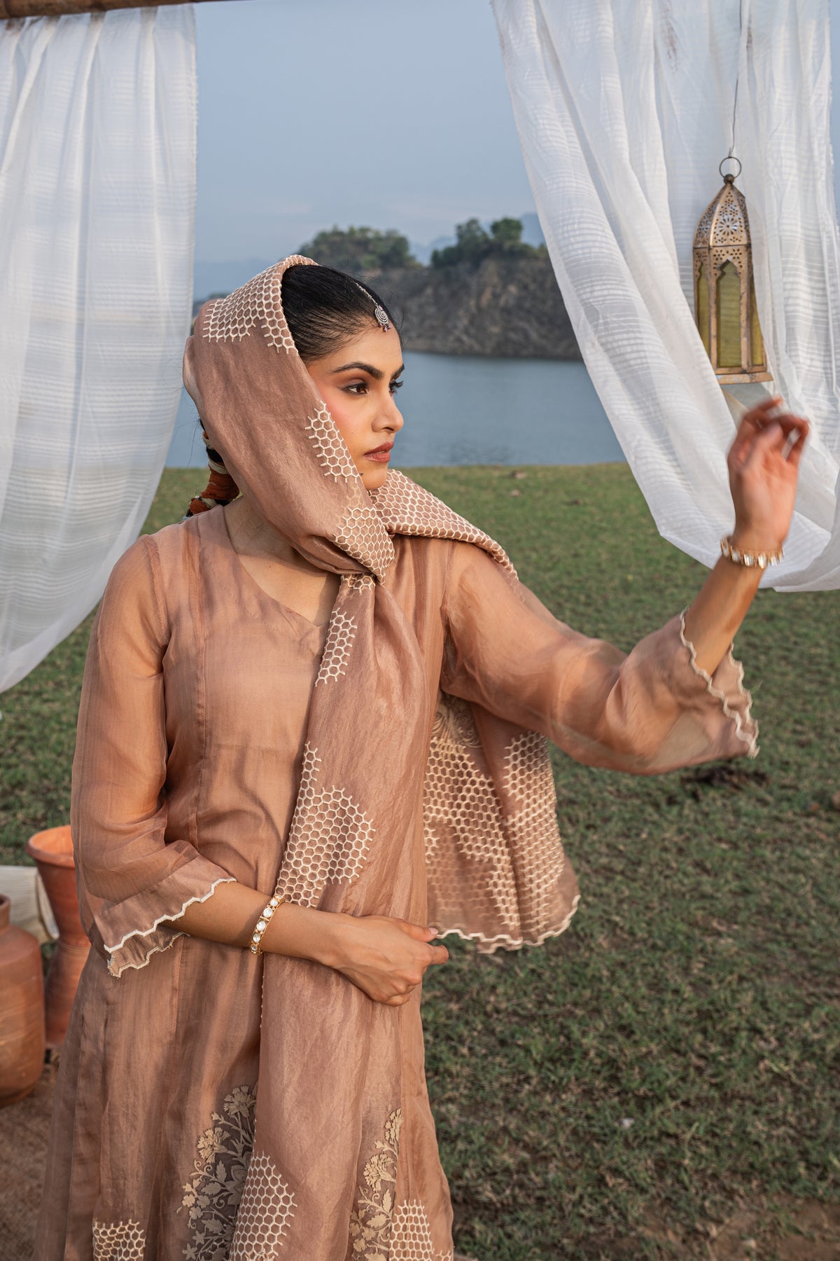 Shimmer Crush Tissue Embellished Unstitched Suit Set