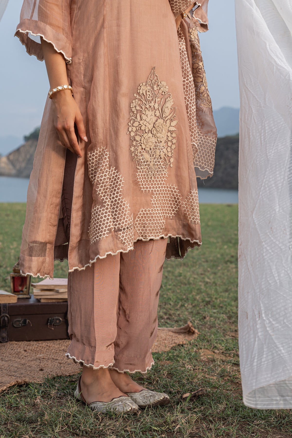 Shimmer Crush Tissue Embellished Unstitched Suit Set