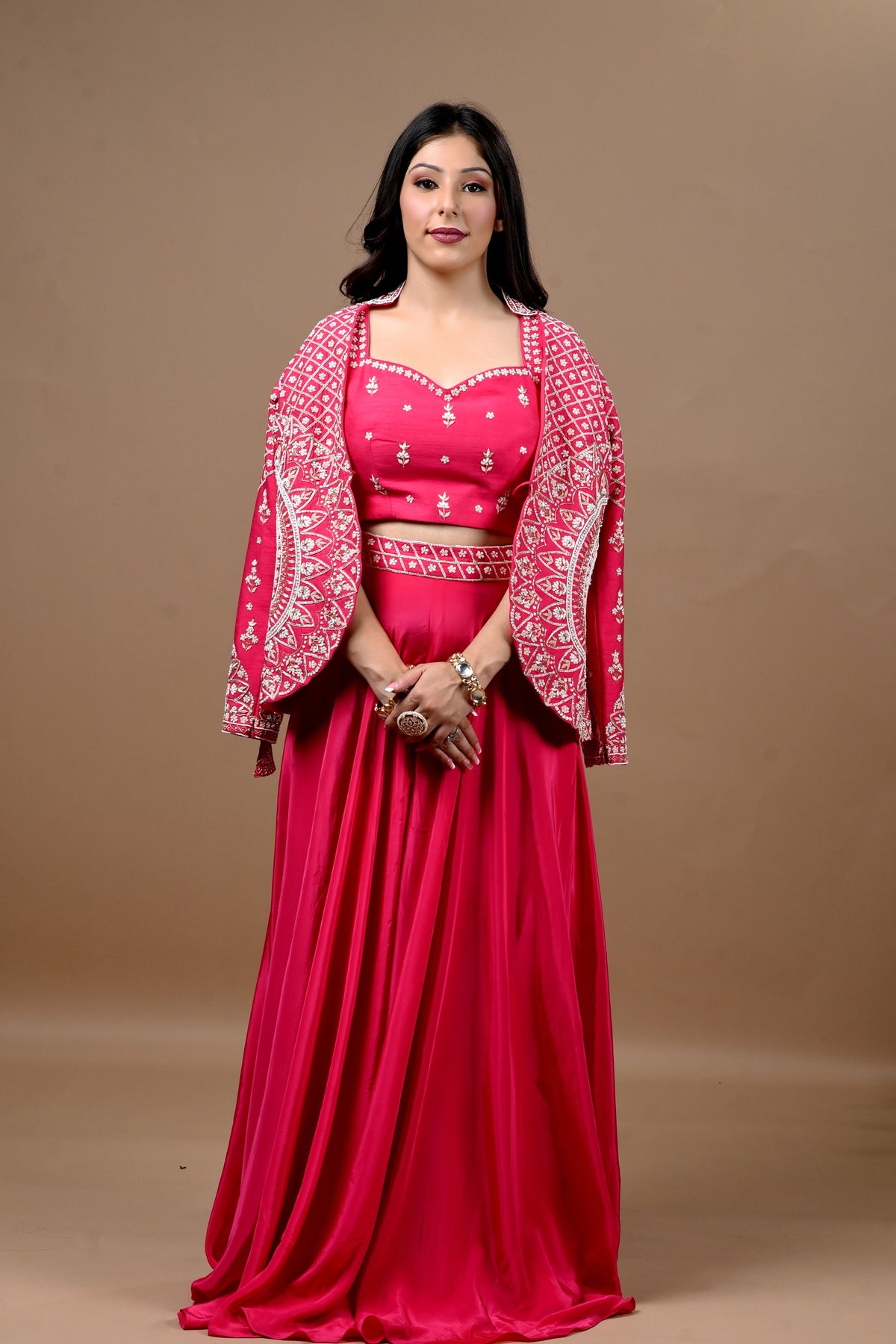 Beaded Pearl Embroidery Crepe Co-Ord Set