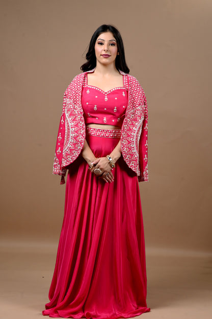 Beaded Pearl Embroidery Crepe Co-Ord Set