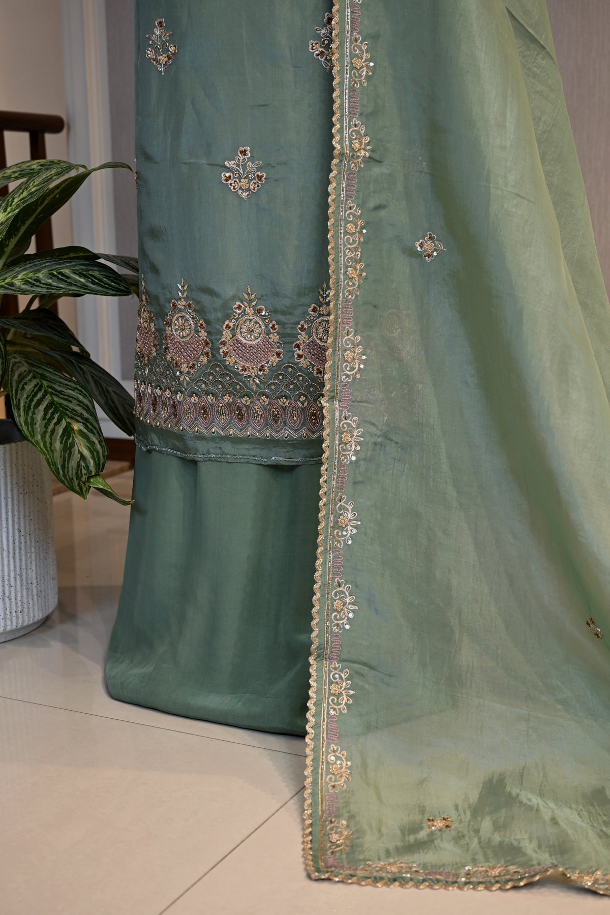 Hand-Embroidered Organza Unstitched Suit