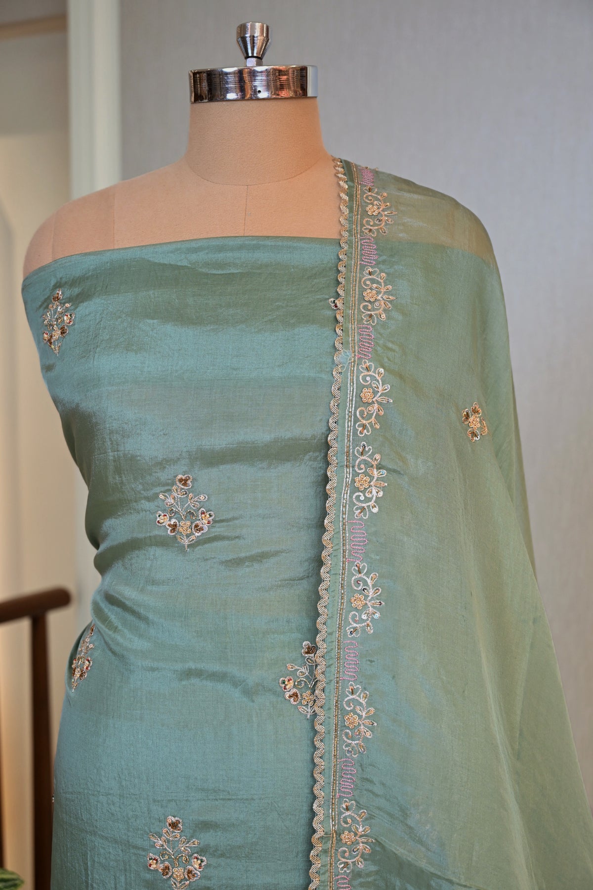 Hand-Embroidered Organza Unstitched Suit