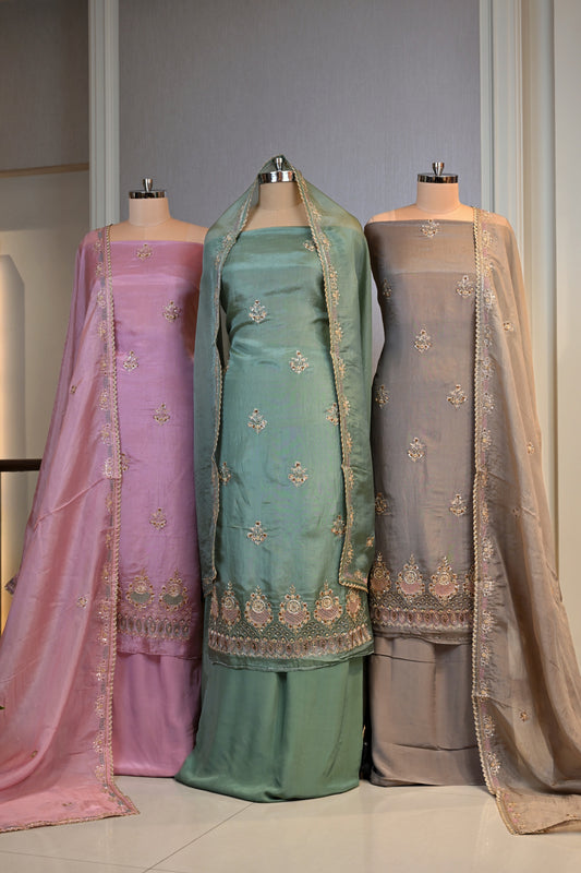 Hand-Embroidered Organza Unstitched Suit