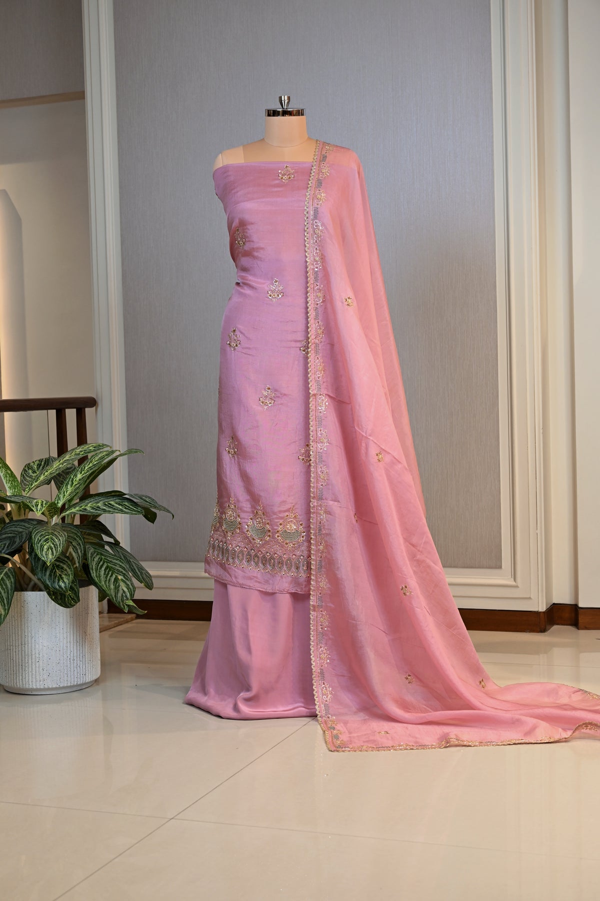 Hand-Embroidered Organza Unstitched Suit