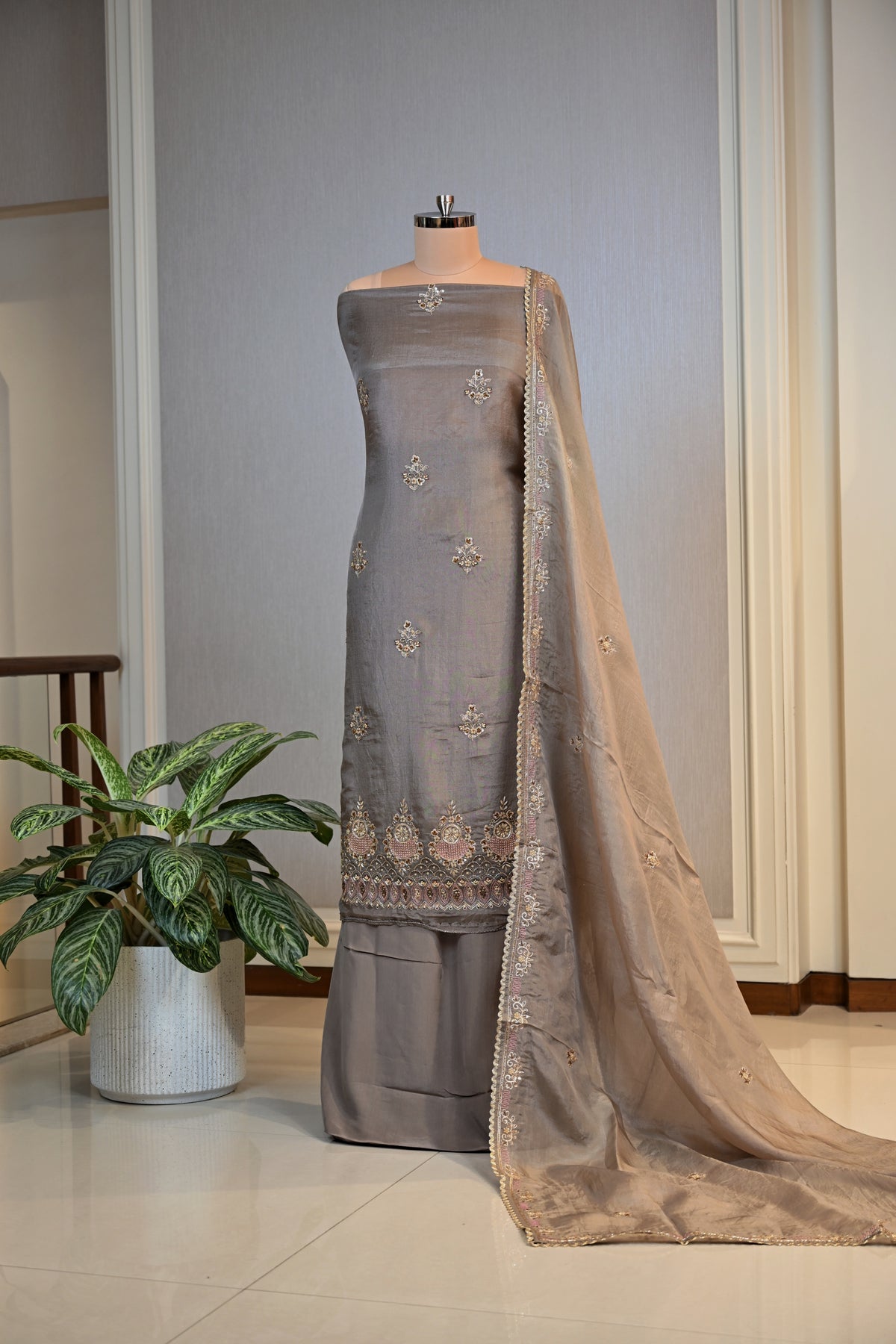 Hand-Embroidered Organza Unstitched Suit