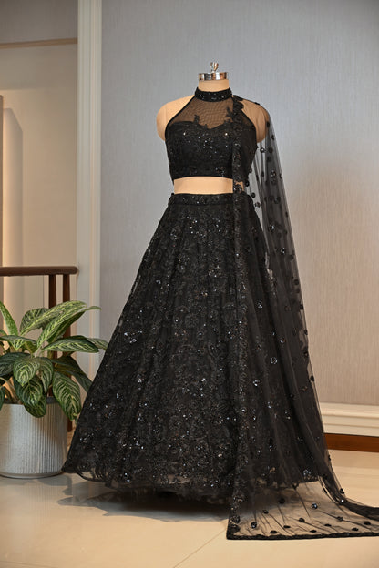 Crafted Net Fabric Embellished Lehenga Set