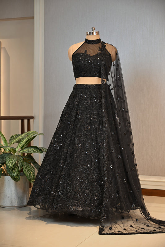 Crafted Net Fabric Embellished Lehenga Set