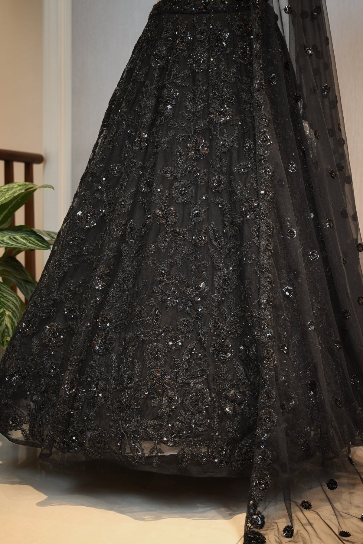 Crafted Net Fabric Embellished Lehenga Set