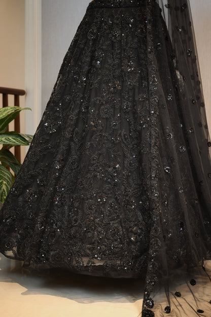 Crafted Net Fabric Embellished Lehenga Set