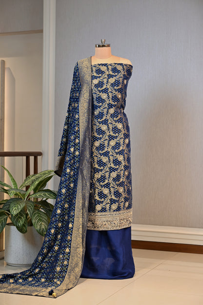 Georgette Banarsi Hand-Embroidered Unstitched Suit
