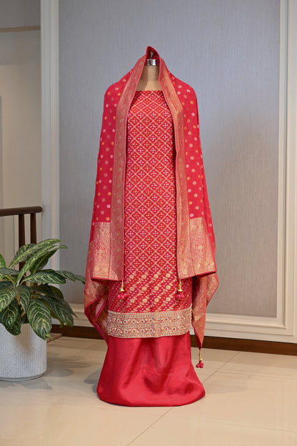 Georgette Banarsi Hand-Embroidered Unstitched Suit