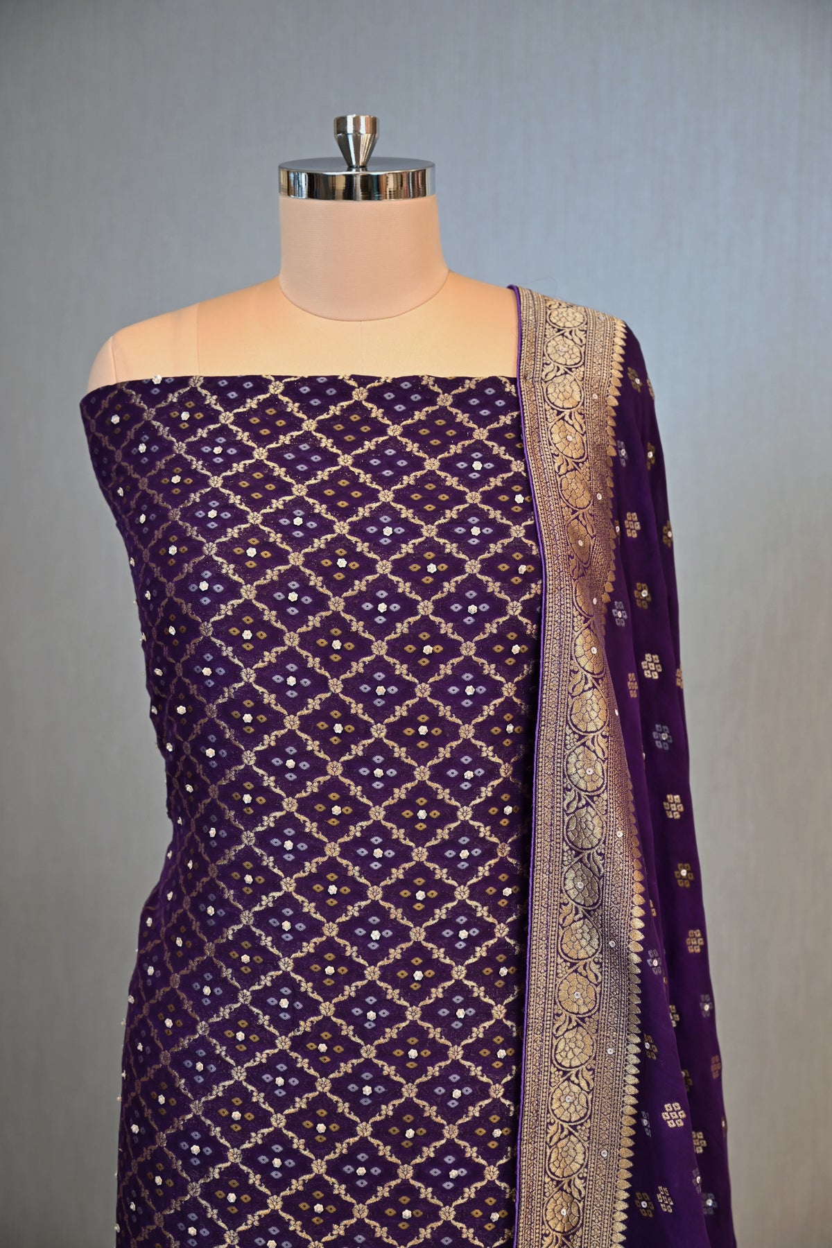 Georgette Banarsi Hand-Embroidered Unstitched Suit
