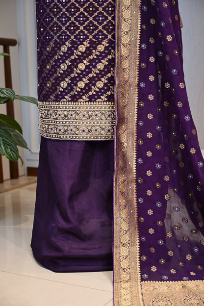 Georgette Banarsi Hand-Embroidered Unstitched Suit