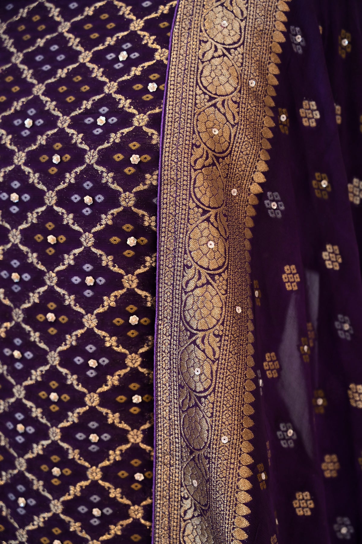 Georgette Banarsi Hand-Embroidered Unstitched Suit