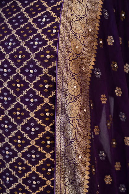 Georgette Banarsi Hand-Embroidered Unstitched Suit
