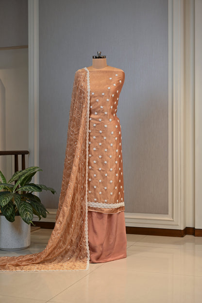 Shimmer Pearl Embellished Festive Unstitched Suit &nbsp;Set