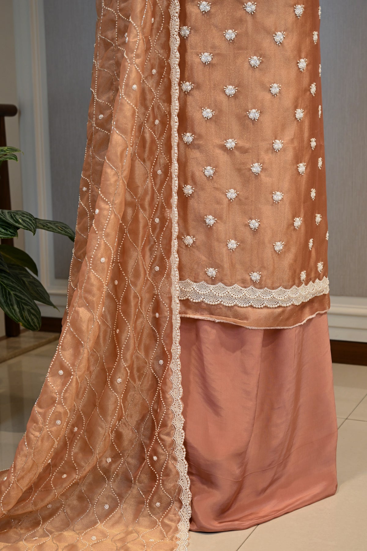 Shimmer Pearl Embellished Festive Unstitched Suit &nbsp;Set