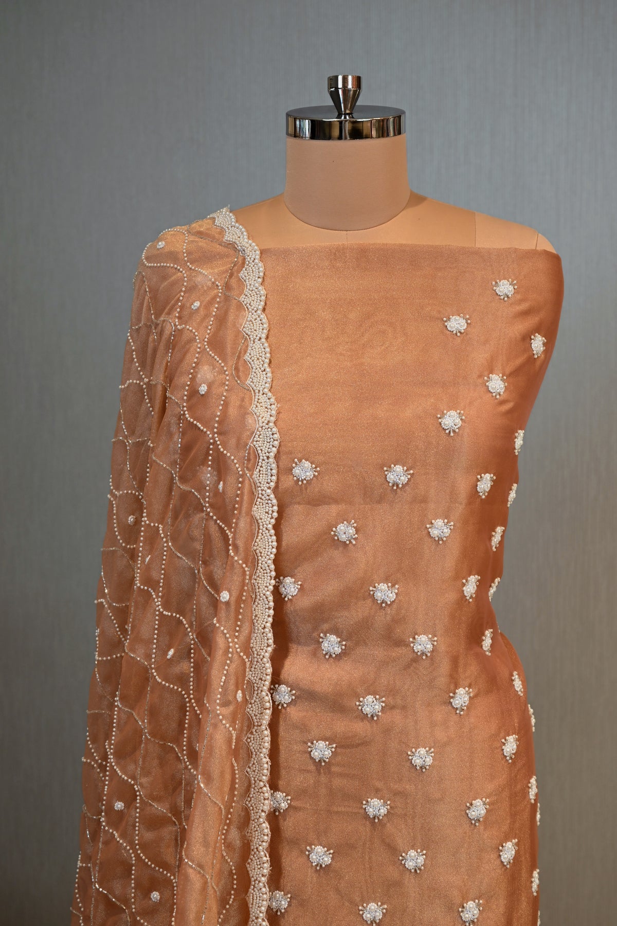 Shimmer Pearl Embellished Festive Unstitched Suit &nbsp;Set