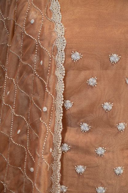 Shimmer Pearl Embellished Festive Unstitched Suit &nbsp;Set
