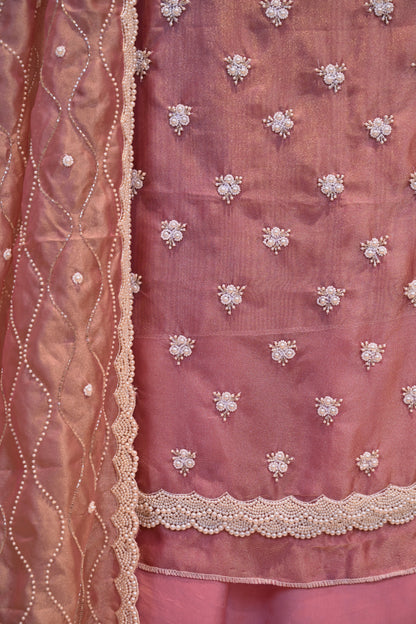 Shimmer Pearl Embellished Festive Unstitched Suit &nbsp;Set