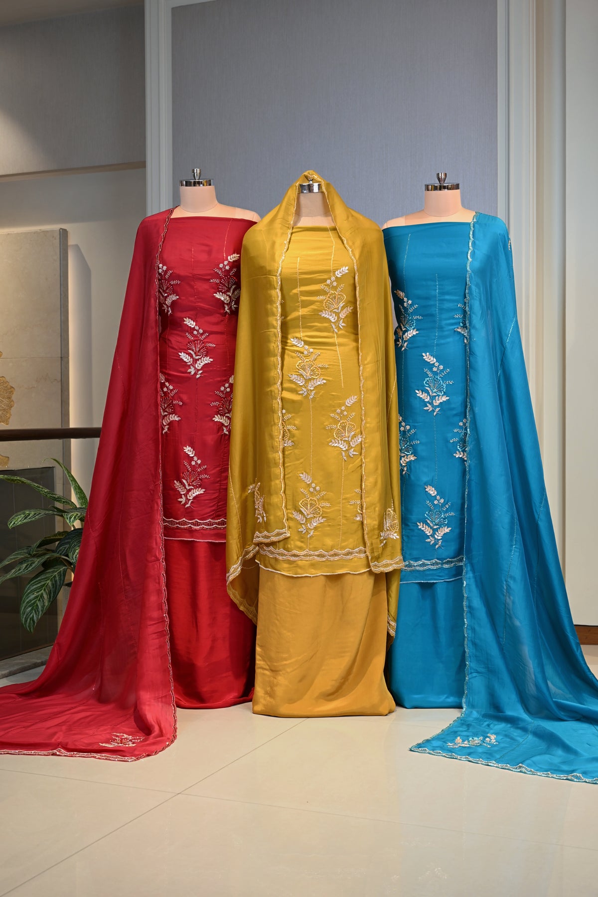 Hand-Embroidered Butter Silk Unstitched Suit Set