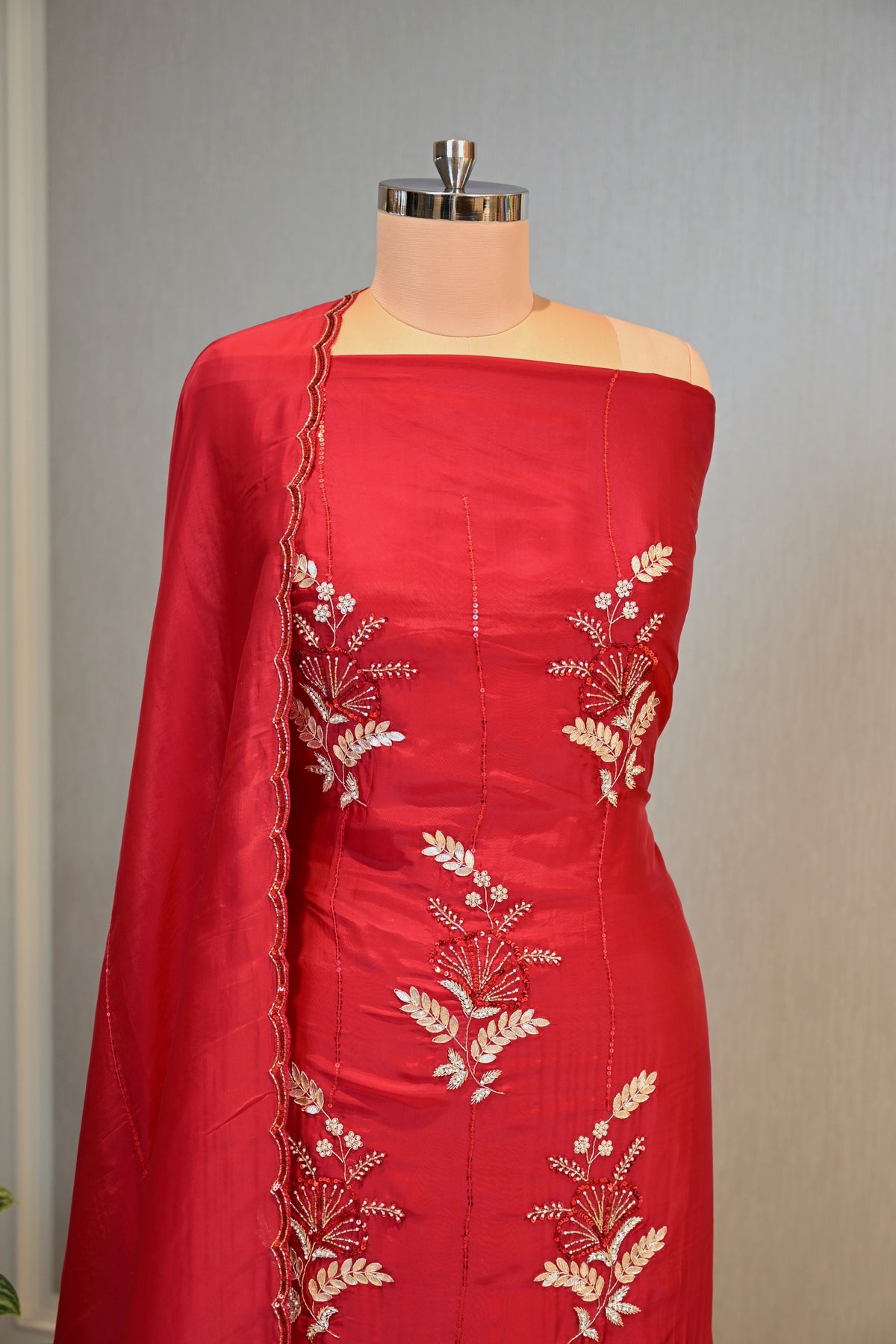 Hand-Embroidered Butter Silk Unstitched Suit Set
