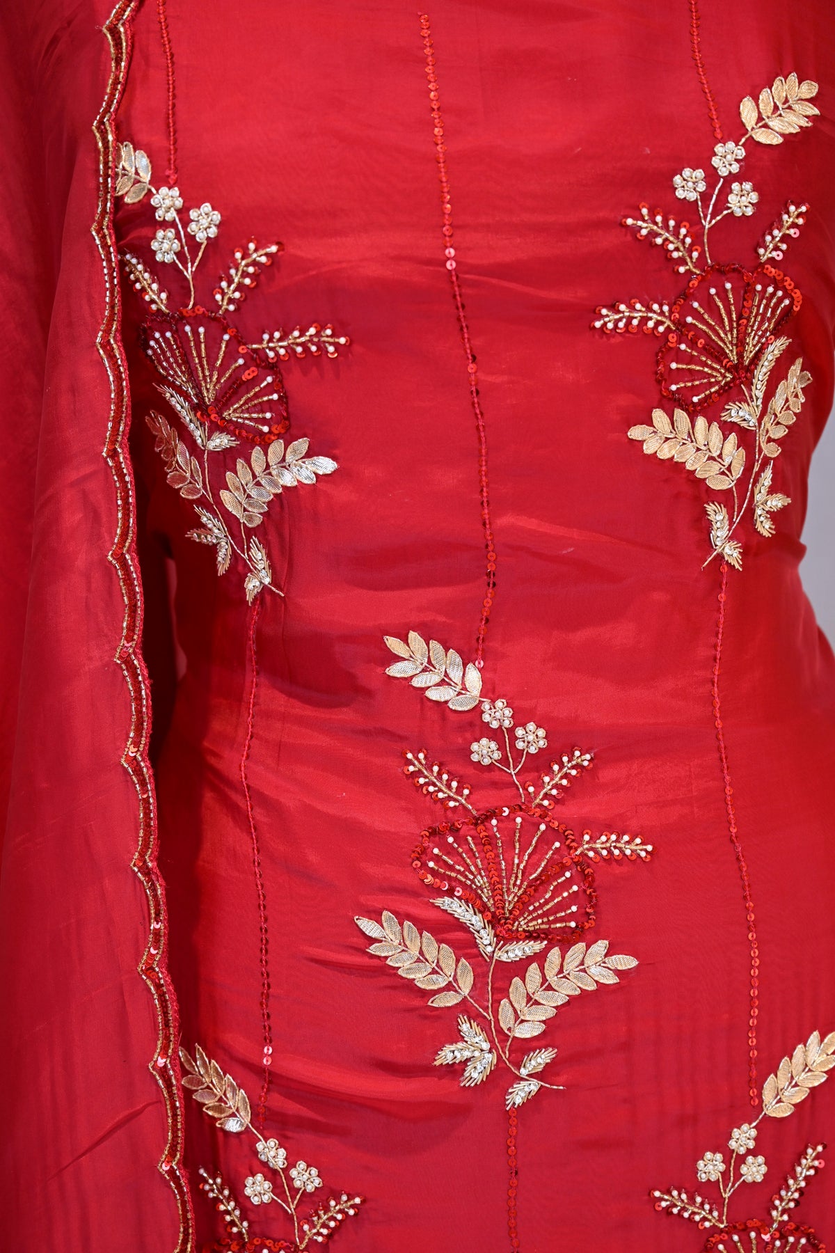 Hand-Embroidered Butter Silk Unstitched Suit Set