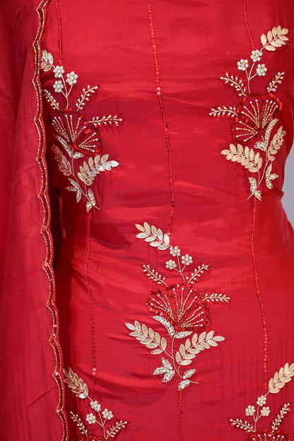 Hand-Embroidered Butter Silk Unstitched Suit Set