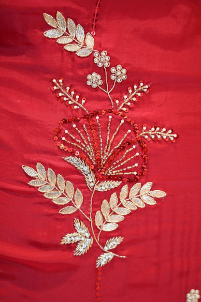 Hand-Embroidered Butter Silk Unstitched Suit Set