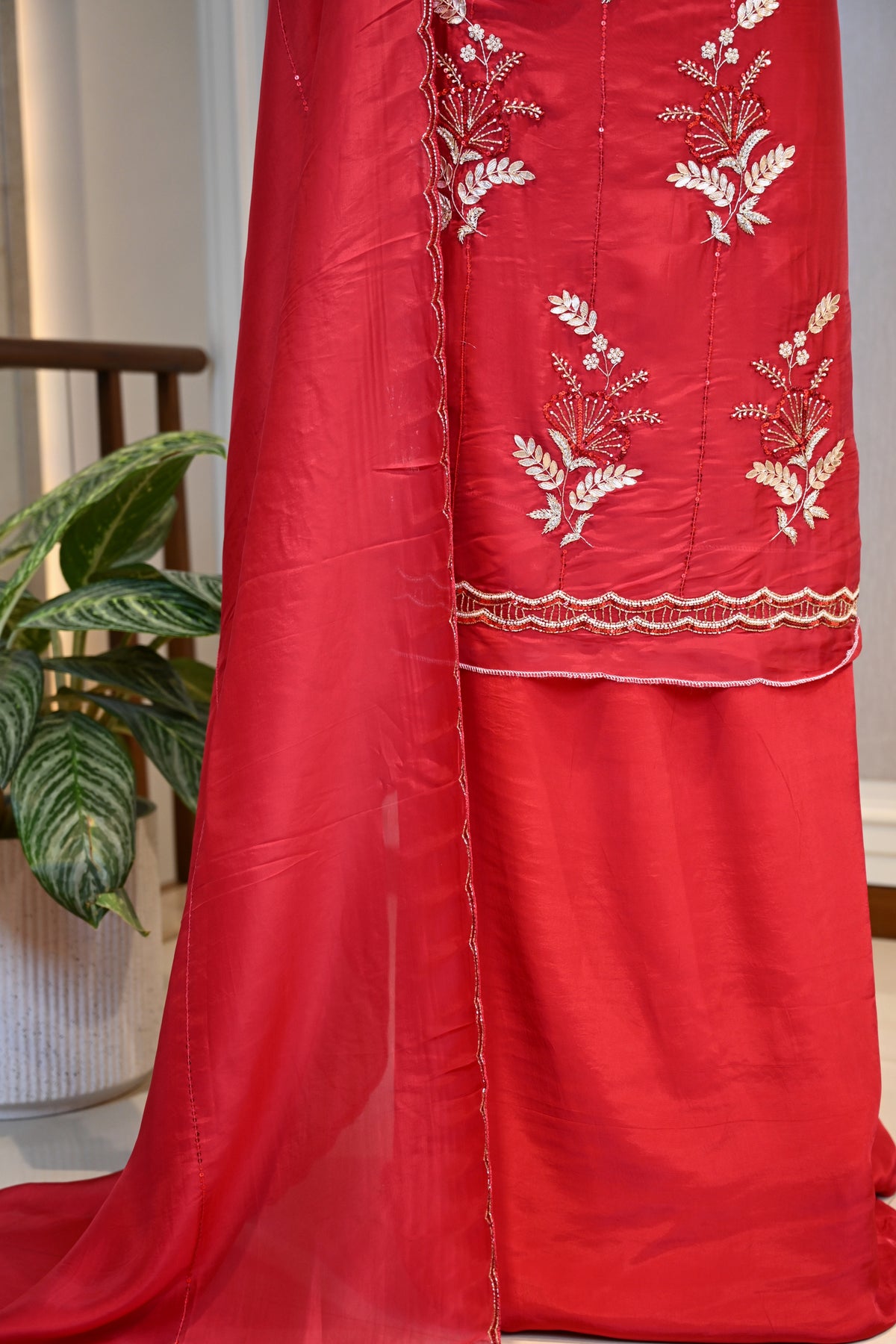 Hand-Embroidered Butter Silk Unstitched Suit Set