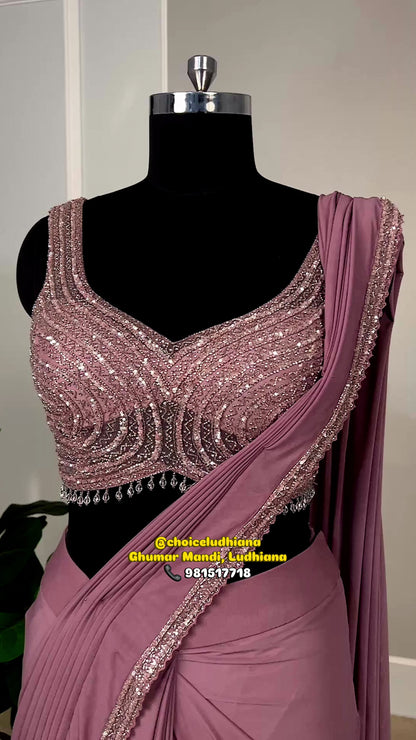 Lilac Soft Net Drape Saree with Sequin & Cut Dana Embellishments
