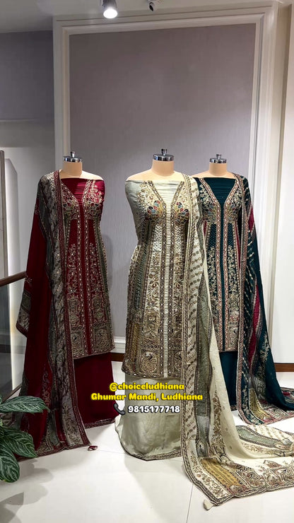 Pakistani Printed Tabby Silk Suit Set with Matching Tabby Silk Dupatta