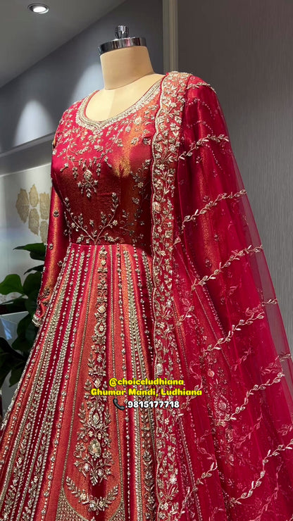 Bridal Embroidered Layered Lehenga Set with Dupatta
